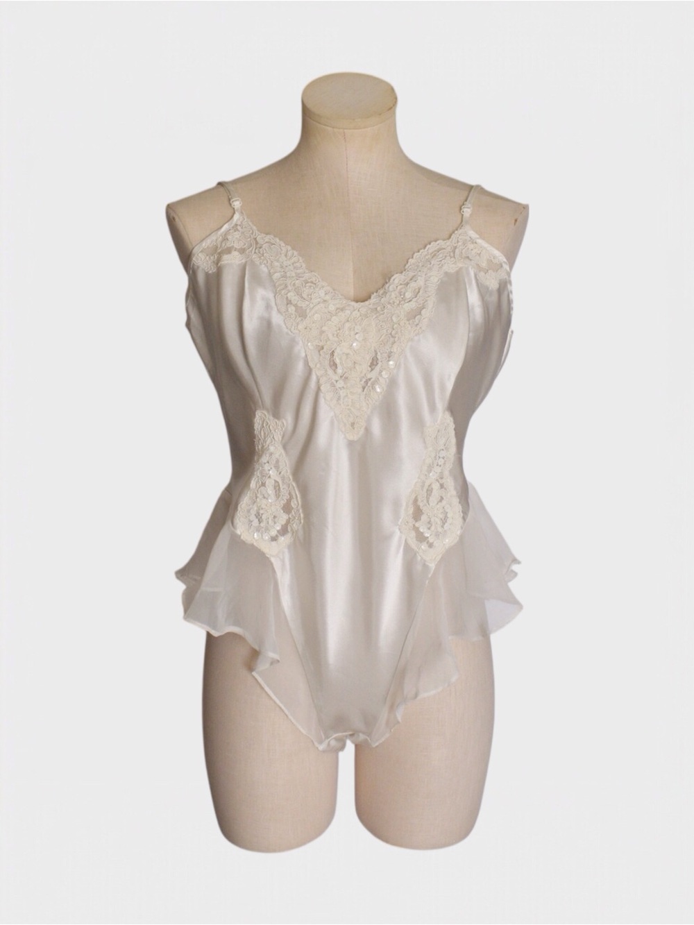 Victorias Secret Vintage 90s Satin Lace Sequin Chiffon Teddy Bodysuit